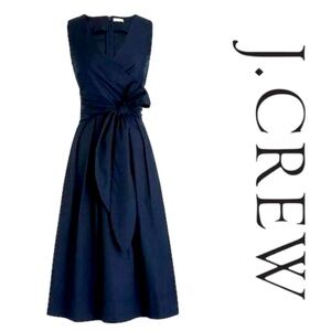 J. Crew Fit & Flare Tie Back Dress Navy Blue Size 10